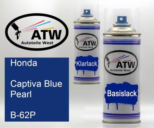 Honda, Captiva Blue Pearl, B-62P: 400ml Sprühdose + 400ml Klarlack - Set, von ATW Autoteile West.
